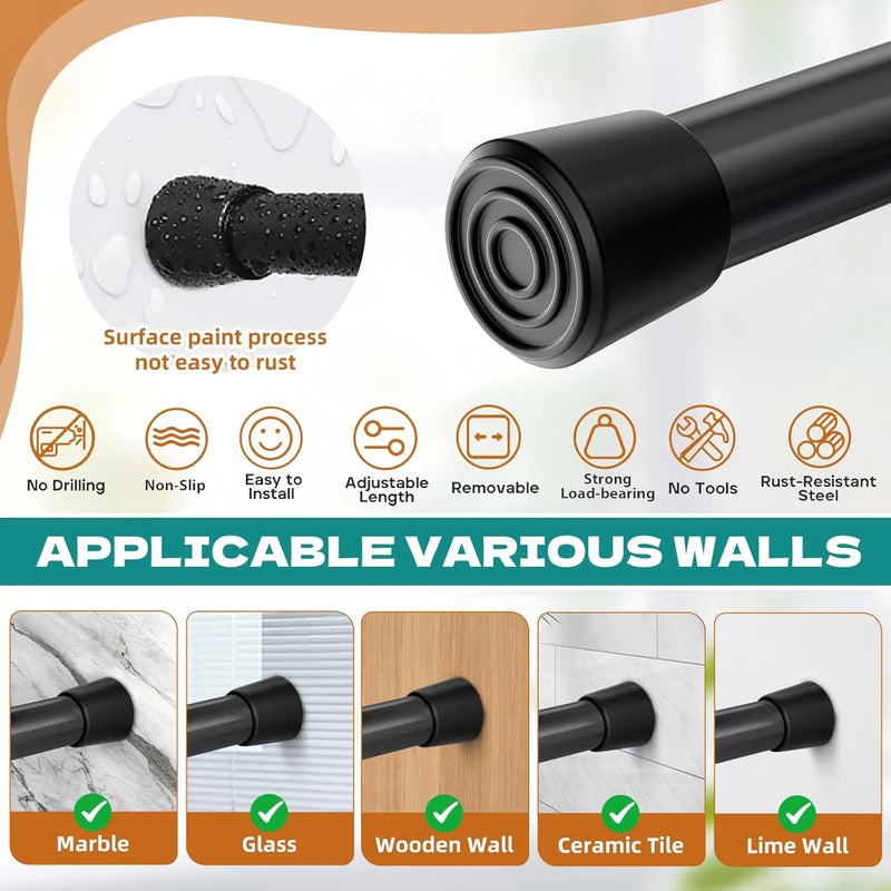 WindBreath Spring Tension Rods 29-42 Inches Adjustable Small Short Curtain Rod No Drill Anti-slip for Windows,Kitchen,Bathroom,Doors,Closet,Doorway 30 to 41 inch (Black) - Image 4